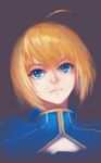  artoria_pendragon_(all) bad_id bad_pixiv_id blonde_hair blue_eyes closed_mouth dress fate/stay_night fate_(series) hair_ribbon portrait ribbon saber short_hair smile sola7764 solo 