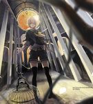  2012 aocean bandage_over_one_eye black_legwear blonde_hair dated eyepatch hair_over_one_eye indoors lens_flare looking_at_viewer male_focus oliver_(vocaloid) shorts smile solo thighhighs vocaloid yellow_eyes 
