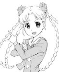  bishoujo_senshi_sailor_moon greyscale gruier_serenity long_hair look-alike miniskirt_pirates monochrome namesake open_mouth parody pose quad_braids school_uniform smile solo tsuki_ni_kawatte_oshioki_yo ueyama_michirou 