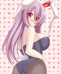  animal_ears ass bare_shoulders blush breasts bunny_ears bunny_girl bunny_tail bunnysuit chimunge detached_collar heart heart_background large_breasts long_hair looking_back pantyhose purple_hair red_eyes reisen_udongein_inaba solo tail touhou wrist_cuffs 