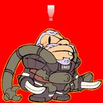  1boy eyepatch grey_hair honzawa_yuuichirou lowres male_focus metal_gear_(series) metal_gear_solid metal_gear_solid_2 navel outie_navel parody single_tooth solidus_snake solo super_milk-chan sword tentacles weapon 