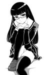  chiaki_kurihara glasses greyscale leg_up long_hair miniskirt_pirates monochrome panties pantyshot pantyshot_(sitting) school_uniform sitting skirt solo ueyama_michirou underwear upskirt 