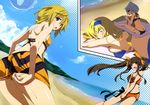  4girls adjusting_clothes adjusting_swimsuit beach bikini cecilia_alcott charlotte_dunois drinking eyepatch highres huang_lingyin infinite_stratos laura_bodewig multiple_girls okiura swimsuit volleyball 