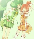  bike_shorts boots brown_choker choker cure_march cure_sunny green_hair green_shorts green_skirt hino_akane_(smile_precure!) long_hair magical_girl midorikawa_nao multiple_girls open_mouth orange_hair orange_skirt ponytail precure short_hair shorts shorts_under_skirt skirt smile smile_precure! thigh_boots thighhighs tiara tri_tails txa118 very_long_hair white_background 