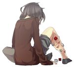  back bad_id bad_pixiv_id black_hair dice original pants pants_rolled_up simple_background sitting socks solo surreal trypophobia what white_background zakki 