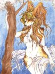  bipedal canine convenient_censorship dog eyes_closed female flower flower_in_hair front_view hair happy kaiven long_hair mammal mixed_media nude papillon pose solo standing three-quarter_portrait traditional_media watercolor_(art) wide_hips 