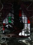  alucard_(hellsing) black_hair dress funakura hellsing integra_hellsing long_hair moon night stained_glass trench_coat white_hair 