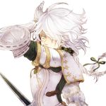  armor green_eyes hair_over_one_eye long_hair male_focus ribbon solo sword takakura_aki the_last_story therius weapon white_hair 