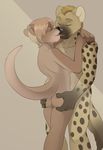  butt butt_grab eyes_closed female hyena interspecies jailbird kissing male mustelid nude otter standing straight 