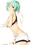  aquarion_(series) aquarion_evol ass bad_id bad_pixiv_id butt_crack green_hair highres one_eye_closed revealing_clothes short_hair smile solo v white_background yana_mori zessica_wong 