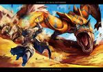  armor dragon fuse_ryuuta hunter's_armor letterboxed monster_hunter open_mouth running sharp_teeth sword teeth tigrex weapon wyvern 