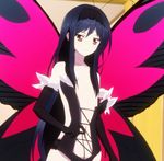  accel_world ahoge black_hair butterfly_wings flat_chest highres kuro_yuki_hime kuroyukihime long_hair screencap undressing wings 