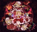  absurdres ascot blonde_hair bow clone dress fang flandre_scarlet four_of_a_kind_(touhou) frills gem hair_bow hat highres multiple_girls no_eyes red_eyes side_ponytail tears tongue touhou toutenkou upside-down wings wrist_cuffs 