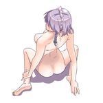  ass barefoot braid breasts faceless faceless_female feet from_above full_body hair_over_eyes hands_on_feet izayoi_sakuya lavender_hair looking_away maid_headdress medium_breasts meile nude short_hair silver_hair simple_background sitting solo touhou twin_braids wariza white_background 