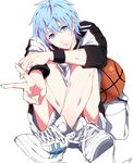  bad_id bad_pixiv_id basketball blue_eyes blue_hair kuroko_no_basuke kuroko_tetsuya male_focus sitting solo v yuna_(rutera) 