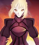  armor artoria_pendragon_(all) bad_id bad_pixiv_id blonde_hair fate/stay_night fate_(series) orange_eyes pale_skin saber_alter saifu_(sisutakh) slit_pupils solo yellow_eyes 