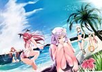  alternate_hairstyle bare_legs bare_shoulders beach bikini braid bun_cover cameltoe crescent day double_bun fat_mons feet flandre_scarlet flower hair_ornament haruhina_purple head_wings hong_meiling innertube izayoi_sakuya koakuma long_hair maid_headdress multiple_girls ocean outdoors patchouli_knowledge purple_hair red_hair red_sarong remilia_scarlet sarong short_hair silver_hair sitting smile swimsuit touhou twin_braids very_long_hair water wings 