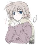  blue_eyes brown_hair coat elf_(stroll_in_the_woods) highres lyrical_nanoha mahou_shoujo_lyrical_nanoha mahou_shoujo_lyrical_nanoha_a's mahou_shoujo_lyrical_nanoha_a's_portable:_the_battle_of_aces material-s scarf solo translated 