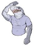  biceps black_eyes boat_anchor clothing faux-brains fish gen:black_eyes great_white_shark grey grey_body male marine muscles scar shark shirt solo tattoo teeth 