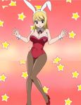  bare_shoulders blonde_hair bunnysuit cleavage facing_viewer fairy_tail heels lucy_heartfilia pantihose screen_capture stars 