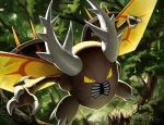  artist_name claws creature creatures_(company) full_body game_freak gen_1_pokemon horns mega_pinsir mega_pokemon nintendo no_humans outdoors pinsir pokemon pokemon_(creature) sharp_teeth sires_r_black solo teeth tree watermark web_address wings 