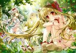  absurdres animal_ears anklet armlet ass bare_shoulders bell blonde_hair bracelet breasts bug butterfly cat_ears cat_tail choker fingernails flat_chest flower forest fujima_takuya grand_piano hair_flower hair_ornament highres insect instrument jewelry leg_hug long_hair looking_back miniskirt multiple_girls nature original paw_pose piano red_eyes sandals scan see-through sideboob silver_hair sitting skirt small_breasts smile tail thighhighs toes twintails white_legwear white_skirt yellow_eyes 