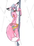  anthro armlet bipedal canine collar color dancing dipstick_tail ear_piercing fox fur gay girly leg_garter male mammal marker_(art) markings nipple_piercing nipples orange_panties panty_pull patches patches_namaki piercing pink_fur plain_background pole pole-dance pole_dancing shiny show simple_background socks_(marking) solo standing thong trap white_background white_countershading white_fur 