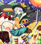  ;p armpits bad_id bad_pixiv_id elbow_gloves gloves green_eyes green_hair halloween hat kaenbyou_rin kaenbyou_rin_(cat) komeiji_koishi komeiji_satori makino_(ukiuo) midriff multiple_girls navel one_eye_closed reiuji_utsuho reiuji_utsuho_(bird) skirt striped striped_legwear sun_hat thighhighs tongue tongue_out touhou zettai_ryouiki 