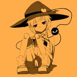  :&lt; bad_id bad_pixiv_id bloomers halloween hat jack-o'-lantern jitome komeiji_satori kurokuro monochrome orange_(color) pumpkin short_hair sitting solo third_eye touhou underwear witch_hat 