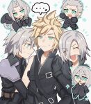  ... 6+boys aged_down arm_hug armor asymmetrical_sleeves black_coat black_footwear black_gloves black_pants black_wings blonde_hair blush blush_stickers chest_strap chibi chibi_inset closed_eyes cloud_strife coat commentary elbow_gloves facing_to_the_side feathered_wings final_fantasy final_fantasy_vii final_fantasy_vii_advent_children final_fantasy_vii_ever_crisis gloves green_eyes grey_hair hair_over_one_eye hair_slicked_back hands_up happy high_collar highres hityandayo jealous kadaj leather_belt looking_at_another loz male_focus multiple_boys open_mouth pants pauldrons sephiroth short_hair shoulder_armor shoulder_strap single_pauldron single_wing sleeveless sleeveless_turtleneck slit_pupils smile sparkle speech_bubble spiked_hair standing sweatdrop symbol-only_commentary turtleneck white_background wings yaoi yazoo 