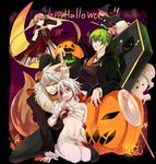  3girls ahoge arakune aya_(min412) blazblue blonde_hair braid candy food ghost gii green_eyes green_hair hakumen halloween happy_halloween hazama heterochromia highres jack-o'-lantern kokonoe long_hair multiple_boys multiple_girls nu-13 pink_hair ponytail pumpkin rachel_alucard ragna_the_bloodedge red_eyes silver_hair troll_face twintails yellow_eyes yuuki_terumi 