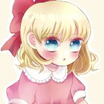  1girl ahoge blonde_hair blue_eyes bow child dress hair_bow happy looking_at_viewer mary_(marym00k) mother_(game) mother_2 paula_(mother_2) pink_dress short_hair short_sleeves smile solo upper_body 