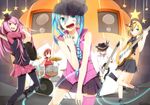  4girls bad_id bad_pixiv_id braid drum front_braid guitar halloween hat hatsune_miku instrument jack-o'-lantern kagamine_len kagamine_rin megurine_luka meiko microphone mini_hat mini_top_hat multiple_girls panda_(pandadesu) pumpkin single_thighhigh skirt sleeveless speaker thighhighs top_hat vocaloid 