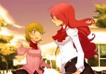  bad_id bad_pixiv_id blush bow brown_eyes brown_hair kida_yuu kirijou_mitsuru long_hair multiple_girls outstretched_hand persona persona_3 red_hair school_uniform short_hair smile takeba_yukari 