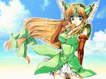  blonde_hair blue_eyes bow elbow_gloves forehead_jewel gloves hair_bow helmet long_hair low-tied_long_hair riesz seiken_densetsu seiken_densetsu_3 smile solo tamiya_akito very_long_hair wind winged_helmet 