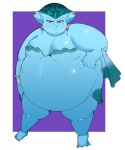 anthro big_breasts blue_body bracelet breasts ear_piercing ear_ring female fin hand_on_belly hi_res huge_belly huge_breasts huge_thighs jewelry looking_at_viewer marine morbidly_obese morbidly_obese_anthro morbidly_obese_female narrowed_eyes nintendo nuumatic obese obese_anthro obese_female ocarina_of_time overweight overweight_anthro overweight_female piercing pink_eyes princess_ruto ring_piercing simple_background solo standing the_legend_of_zelda thick_thighs zora