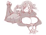 anthro big_breasts biped bovid breasts capaoculta caprine female frown fur gwyn_(capaoculta) hi_res lying mammal on_front sheep simple_background sketch solo white_background