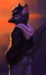 anthro avian beak bird black_hair bottomless bottomless_male butt clothed clothing corvid corvus_(genus) crow fur grey_body grey_fur gryphon hair hi_res hoodie male mythological_avian mythology orange_eyes oreobird oreos_(oreobird) oscine passerine raised_tail solo tail topwear