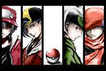  beret black_hair blue_hair gold_(pokemon) gray_eyes hat kouki_(pokemon) pokeball pokemon red_(pokemon) scarf yuuki_(pokemon) 