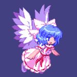  angel_wings animated animated_png bad_id bad_pixiv_id blue_eyes blue_hair chibi dress flying hair_ornament idle_animation kou_2008 lowres mai_(touhou) pixel_art ribbon short_hair solo touhou touhou_(pc-98) wings 