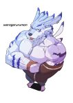 absurd_res anthro asiahao520 bandai_namco biceps bottomwear clothing digimon digimon_(species) hi_res male muscular muscular_anthro muscular_male pants pecs piercing solo were weregarurumon