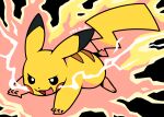 electricity feral generation_1_pokemon hi_res jumping male nintendo open_mouth pc-doodle pikachu pokemon pokemon_(species) simple_background solo