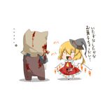  1girl bad_id bad_pixiv_id blood chibi crossover dr._salvador eiri_(eirri) fang flandre_scarlet hatchet highres nose_hatchet resident_evil resident_evil_4 touhou translated wings 