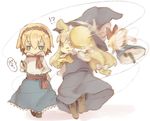  alice_margatroid bad_id bad_pixiv_id blonde_hair blue_eyes capelet doll food hairband hat in_the_face kirisame_marisa long_hair masirosu multiple_girls pie pie_in_face shanghai_doll short_hair string touhou witch_hat 