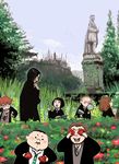  5boys :d black_hair blonde_hair blush book brown_hair bug castle crossed_arms day draco_malfoy dress_shirt flower frown garden grass gregory_goyle harry_potter hermione_granger ivy long_hair magnifying_glass messy_hair mine_no.6 multiple_boys multiple_girls necktie open_book open_mouth outdoors pansy_parkinson plump red_hair robe ron_weasley scared severus_snape shirt short_hair sky smile spider statue straight_hair tree v-shaped_eyebrows vincent_crabbe walking 
