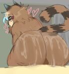 &lt;3 anthro bedroom_eyes big_butt blue_highlights blush blush_lines brown_body brown_fur brown_hair butt facial_markings fur gat0pussy24 grey_background hair half-closed_eyes head_markings highlights_(coloring) huge_butt looking_at_viewer looking_back lube lube_in_ass male mammal markings mask_(marking) motion_lines narrowed_eyes perineum procyonid raccoon raised_tail seductive simple_background solo tail tan_body tan_fur thick_thighs wide_hips