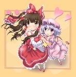  araimon blue_hair brown_eyes brown_hair hakurei_reimu highres multiple_girls remilia_scarlet touhou 