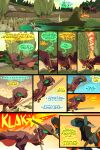 absurd_res arthropod comic dialogue dinosaur dragon dragonfly dragonscape drekir dromaeosaurid duo fantasy female feral fight forest forl_(thepatchedragon) hi_res hiker_(thepatchedragon) insect male plant pond post-apocalyptic reptile scalie text thepatchedragon theropod tree
