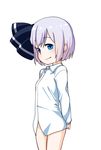  blue_eyes bob_cut bottomless dress_shirt gradient_hair hair_ribbon konpaku_youmu lavender_hair muku_(muku-coffee) multicolored_hair naked_shirt no_pants ribbon shirt short_hair silver_hair solo touhou younger 