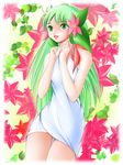  bad_id bad_pixiv_id dress flower gen_4_pokemon green_eyes green_hair hair_flower hair_ornament highres leaf long_hair miharin personification pokemon ribbon shaymin smile solo 